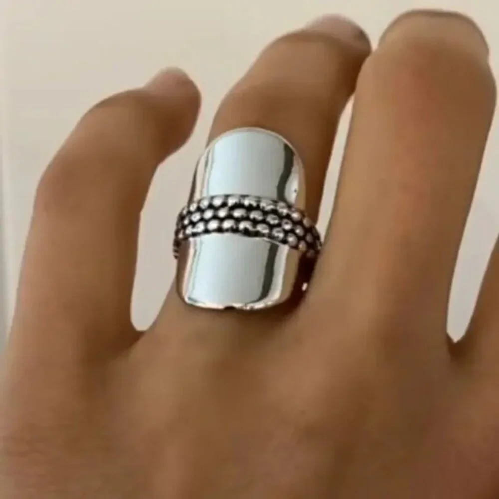 New Bohemian & Retro Style, Silvery Wide Band Women's Ring size 7 - Picture 1 of 3